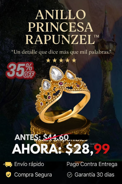 Anillo Rapunzel Oro 18k inoxidable (Ajustable ) + Caja Regalo