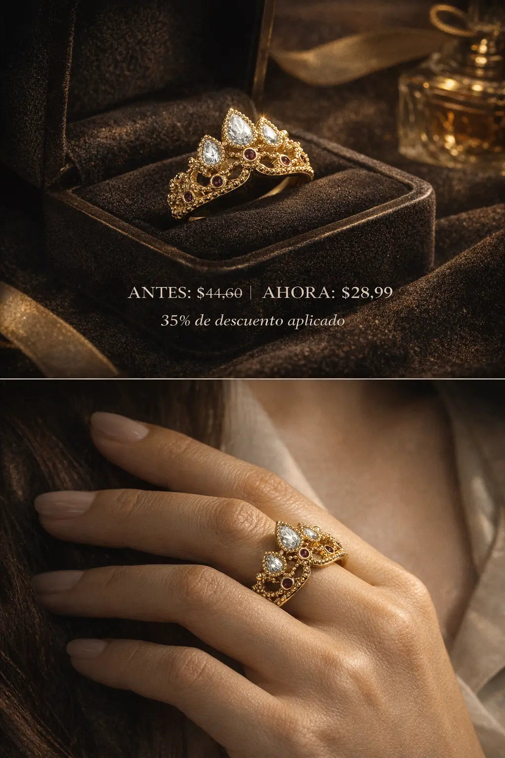 Anillo Rapunzel Oro 18k inoxidable (Ajustable ) + Caja Regalo